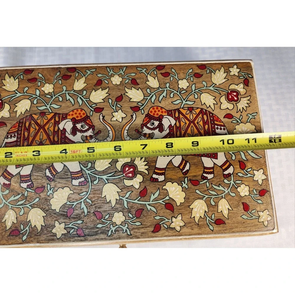New Elephant Hand Painted Jewelry Box Treasure Chest Large Made In India Wood